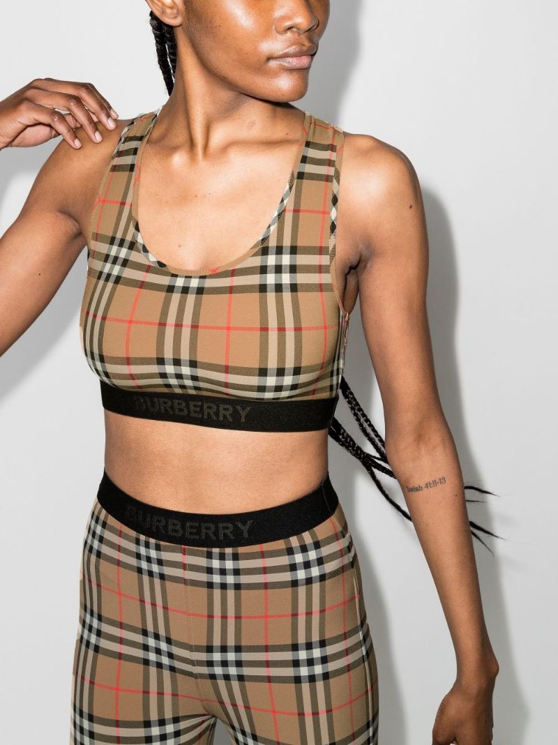 Neutral Vintage Check Sports Bra
