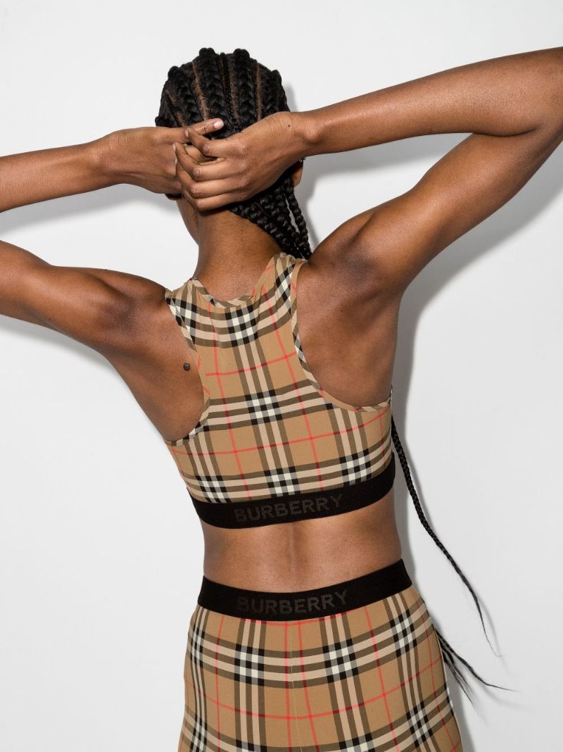 Neutral Vintage Check Sports Bra