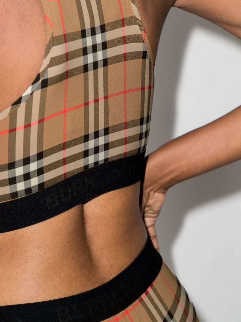 Neutral Vintage Check Sports Bra
