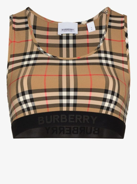 Neutral Vintage Check Sports Bra