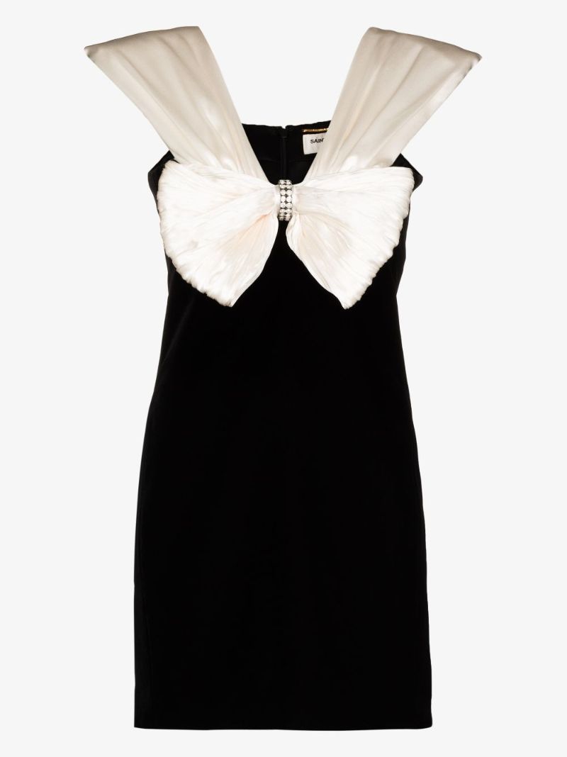 Silk Bow Velvet Mini Dress