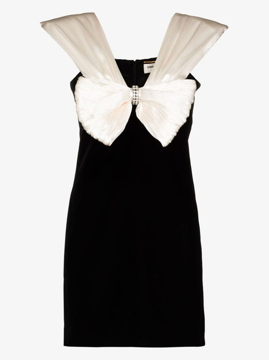 Silk Bow Velvet Mini Dress