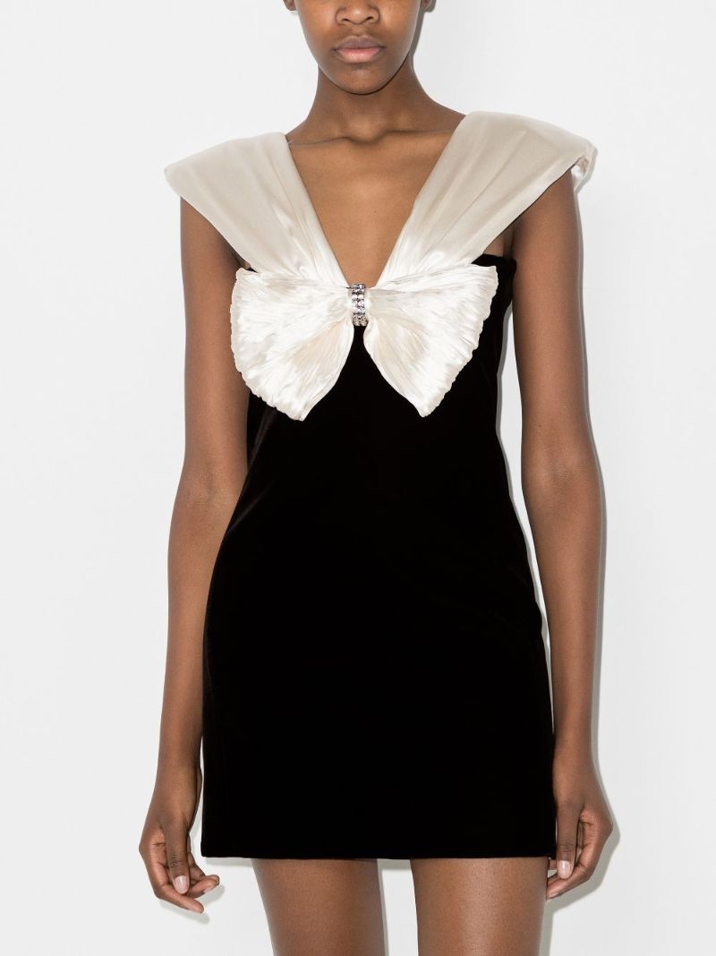 Silk Bow Velvet Mini Dress