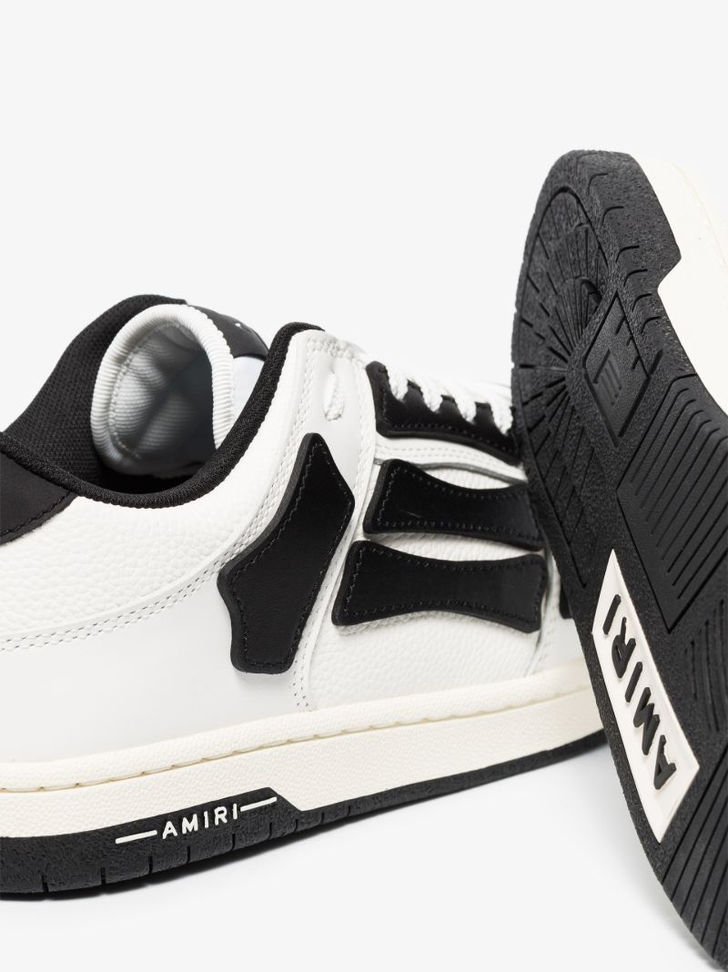 White and Black Skel-top Low Leather Sneakers