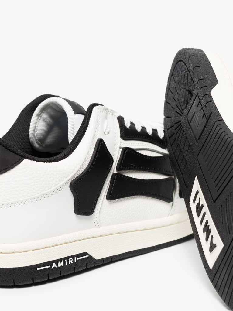 White and Black Skel-top Low Leather Sneakers