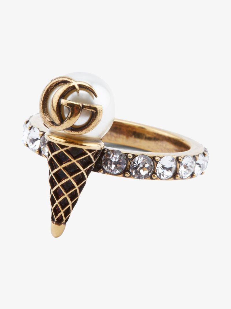 Gold Tone Ice Cream Pearl Logo Ring