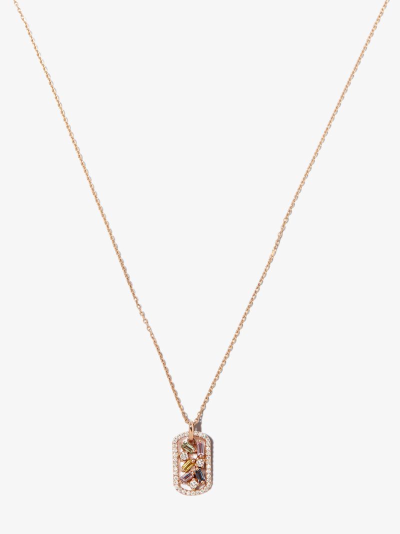 18kt Rose Gold Frenzy Sapphire Dog Tag Necklace