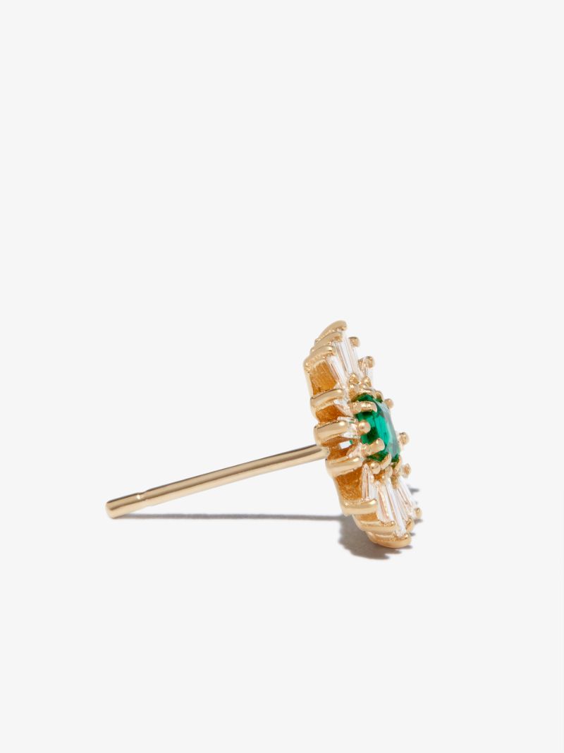 18k Yellow Gold Fireworks Diamond and Emerald Earrings