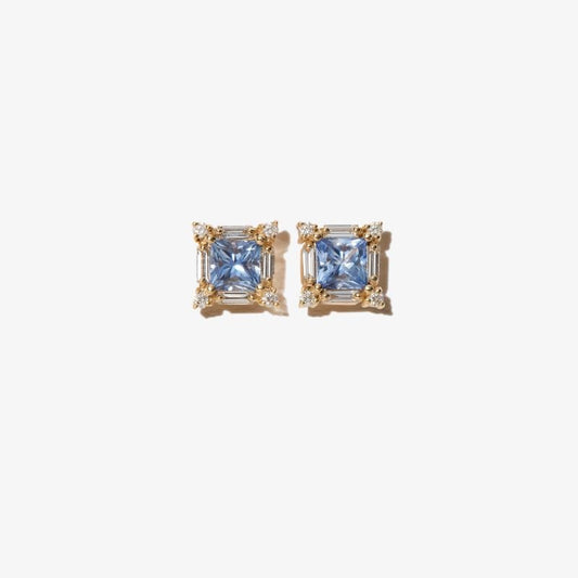 18k Yellow Gold Sapphire and Diamond Stud Earrings