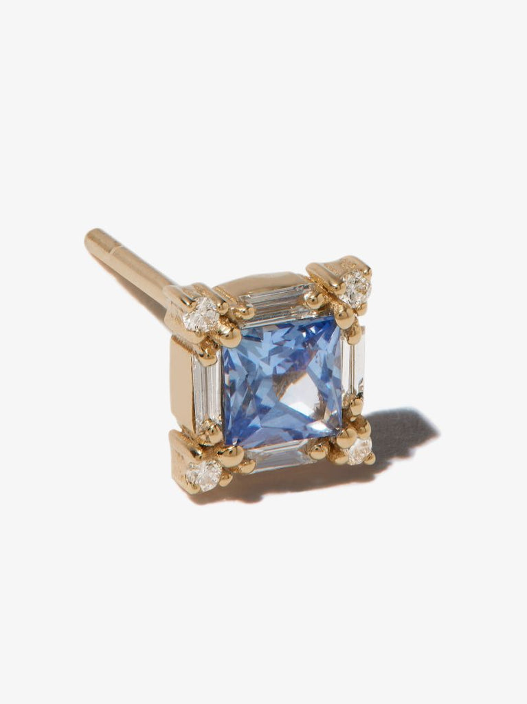 18k Yellow Gold Sapphire and Diamond Stud Earrings