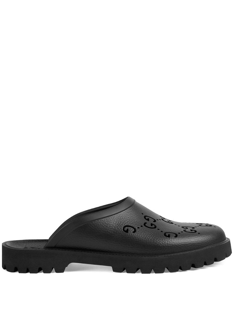 Black Perforated G Rubber Clogs
