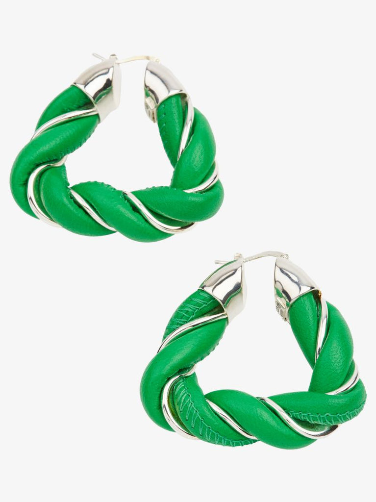 Green Sterling Silver Twist Hoop Earrings