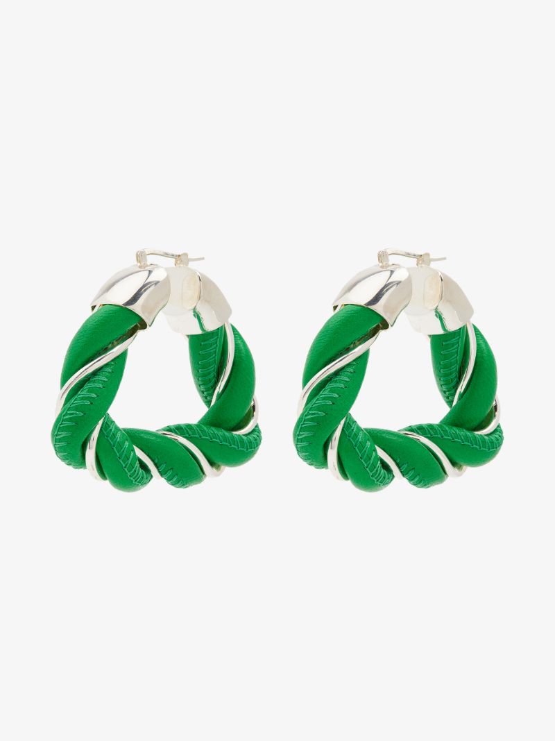 Green Sterling Silver Twist Hoop Earrings