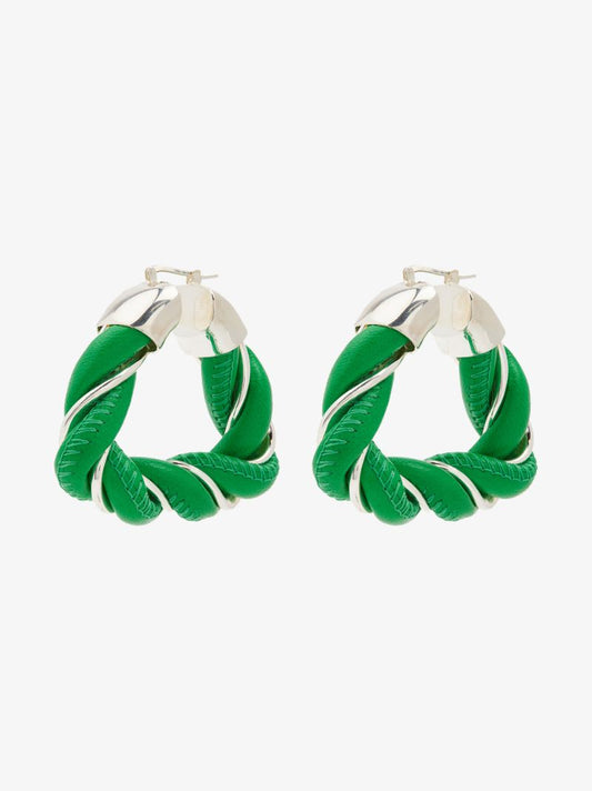 Green Sterling Silver Twist Hoop Earrings