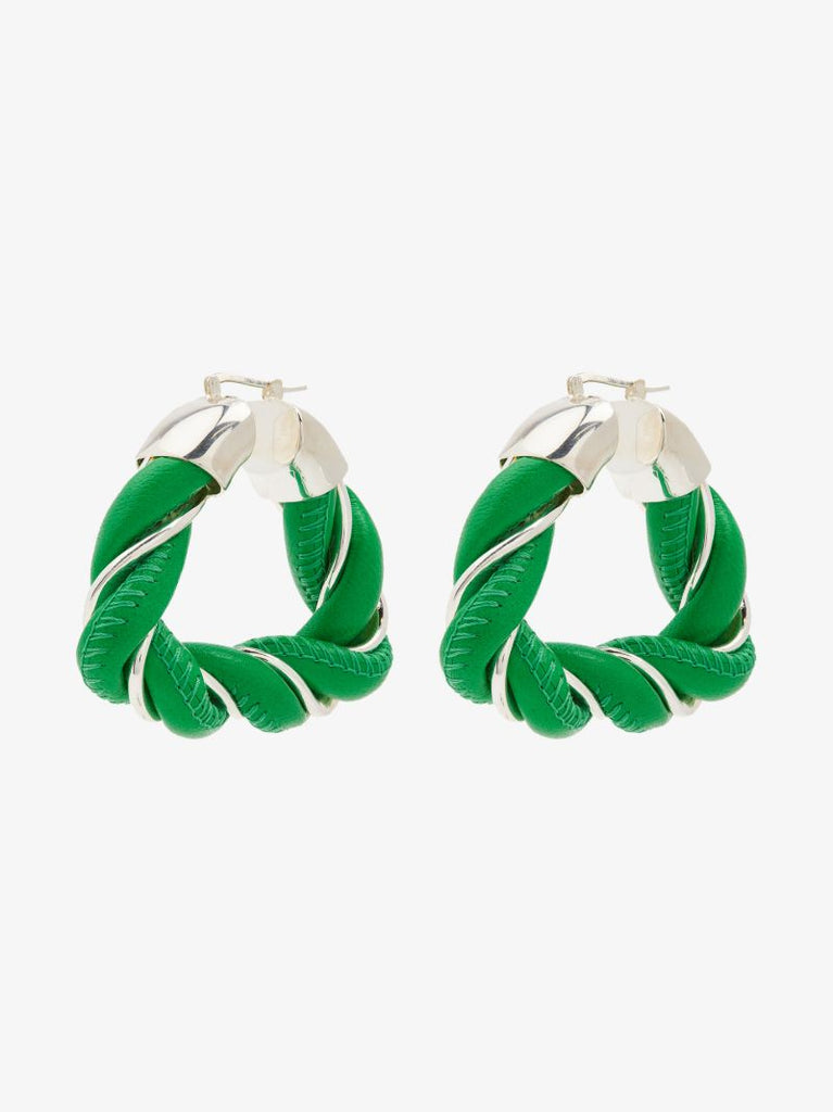 Green Sterling Silver Twist Hoop Earrings