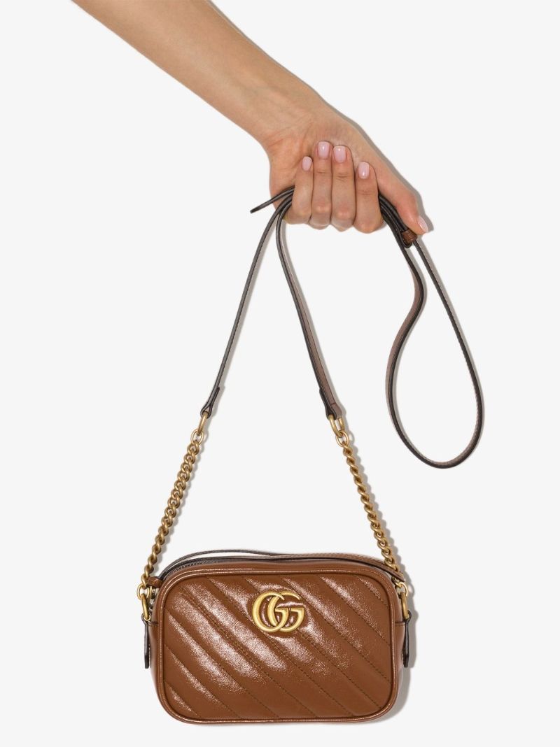 Brown Gg Marmont Small Leather Camera Bag