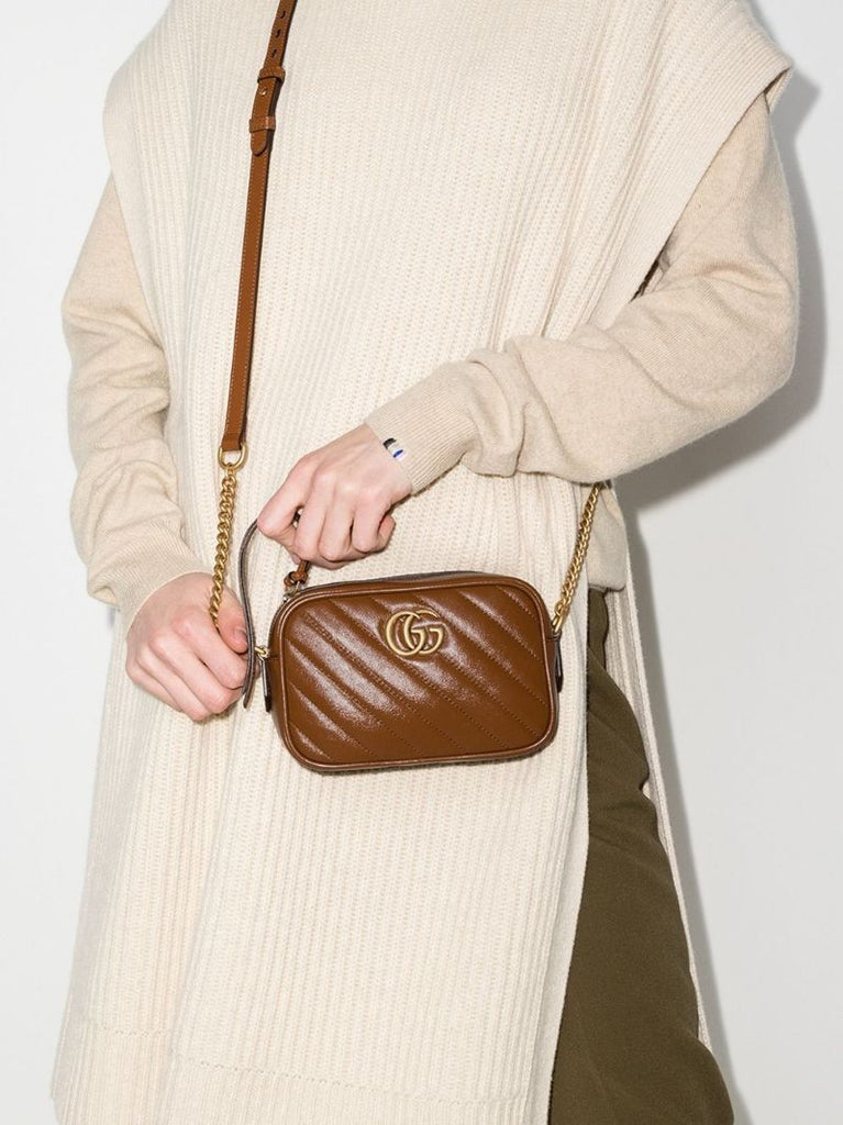 Brown Gg Marmont Small Leather Camera Bag