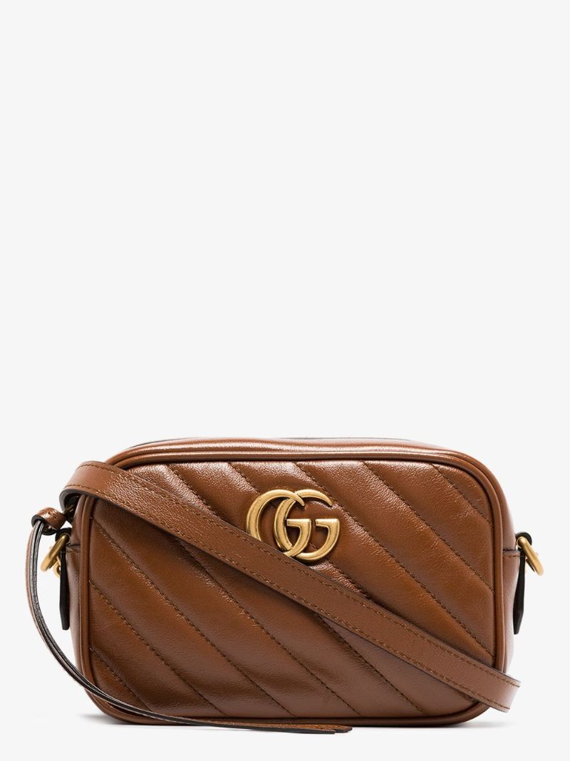 Brown Gg Marmont Small Leather Camera Bag