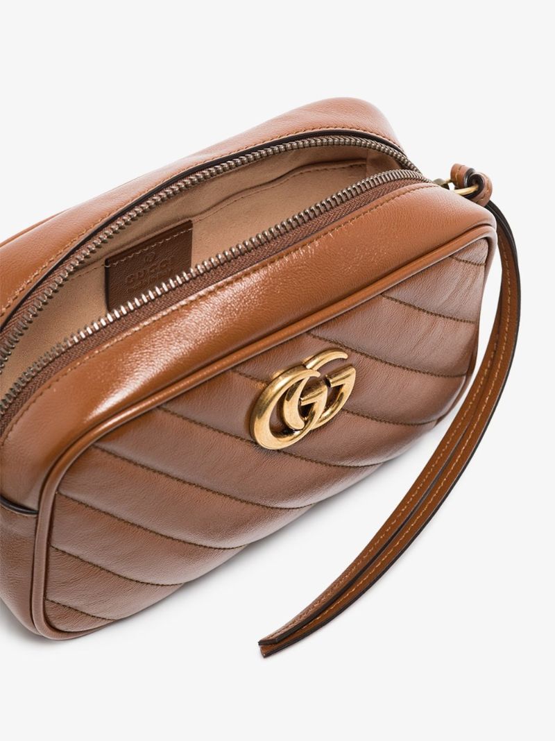 Brown Gg Marmont Small Leather Camera Bag