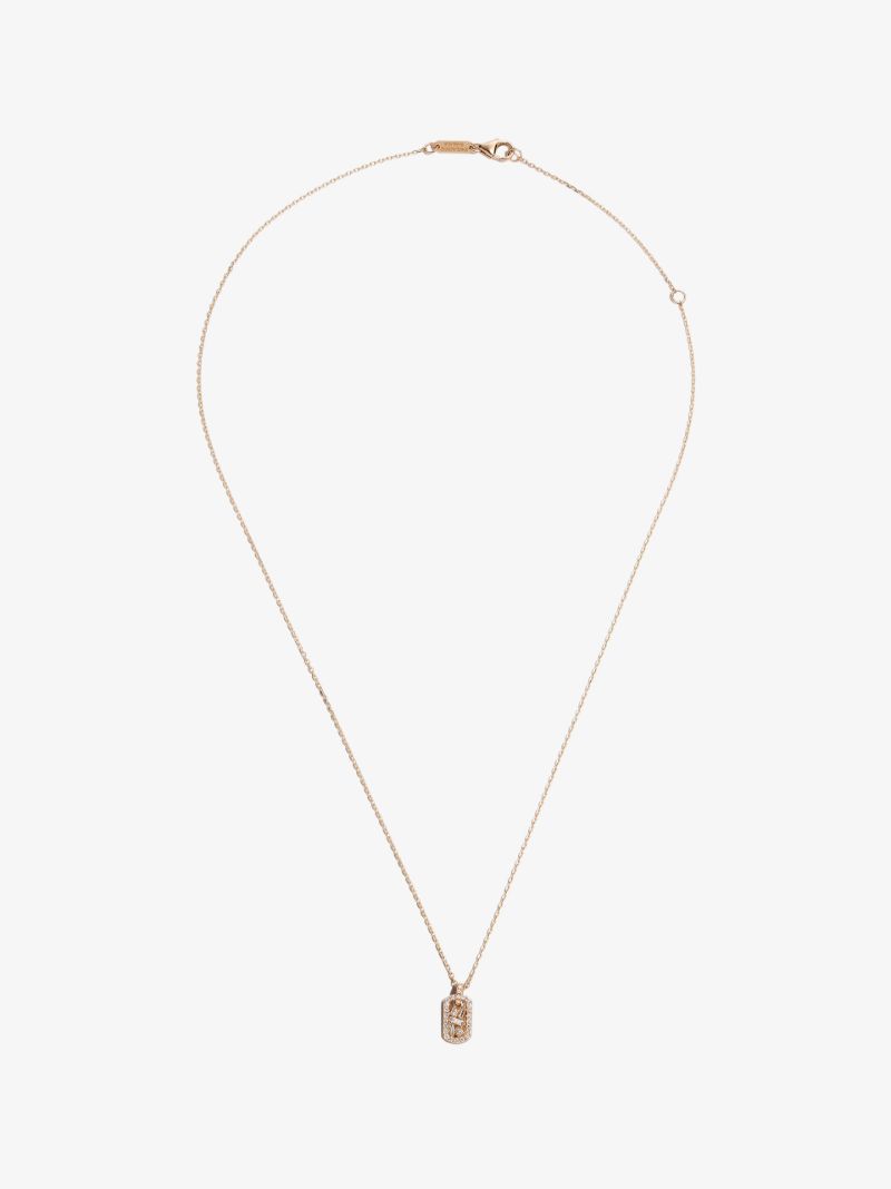 18k Yellow Gold Mini Dog Tag Pendant Diamond Necklace