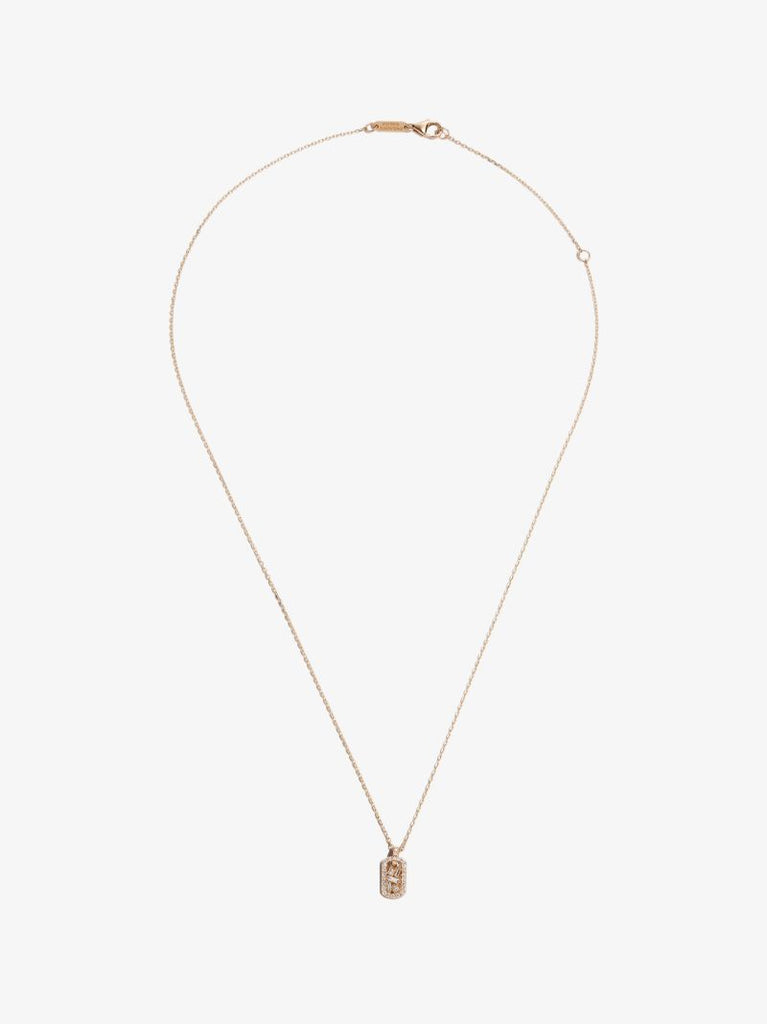 18k Yellow Gold Mini Dog Tag Pendant Diamond Necklace