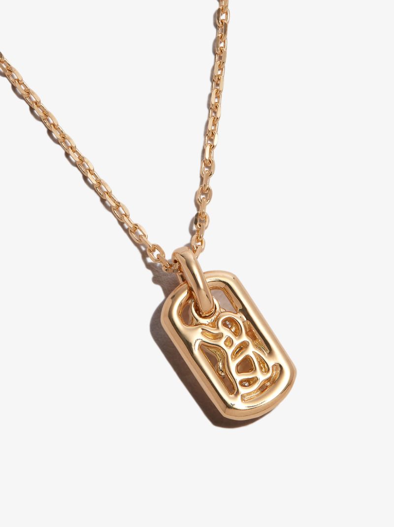 18k Yellow Gold Mini Dog Tag Pendant Diamond Necklace