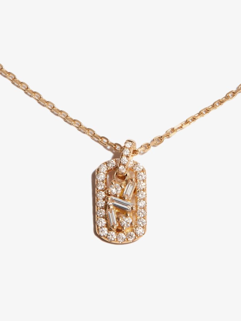 18k Yellow Gold Mini Dog Tag Pendant Diamond Necklace