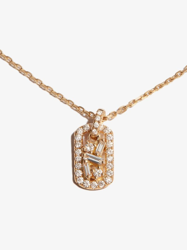 18k Yellow Gold Mini Dog Tag Pendant Diamond Necklace
