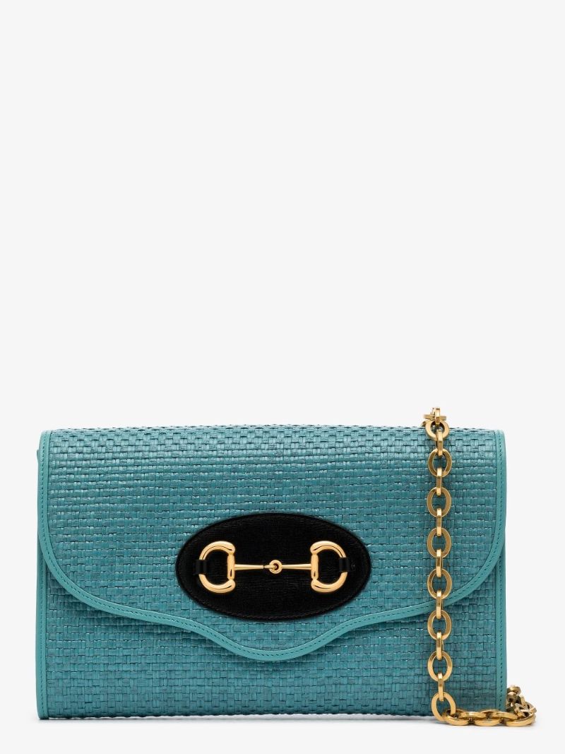 Blue Horsebit 1955 Raffia Small Shoulder Bag