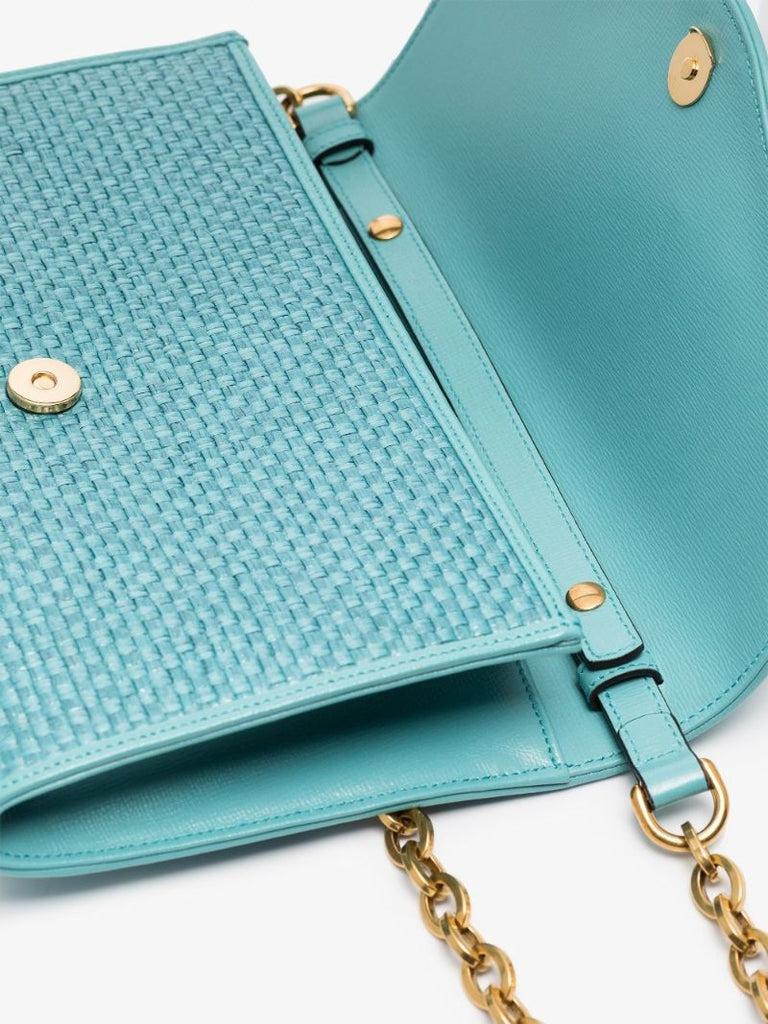 Blue Horsebit 1955 Raffia Small Shoulder Bag