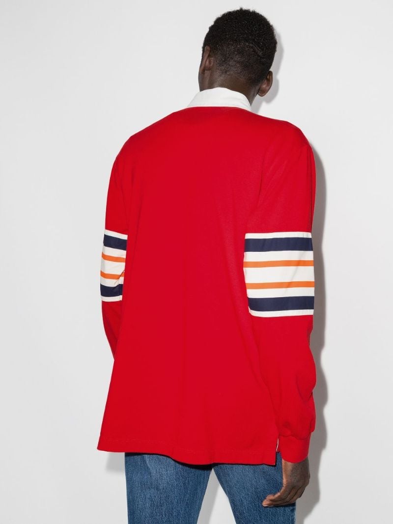 Red Striped Logo Print Rugby Shirt