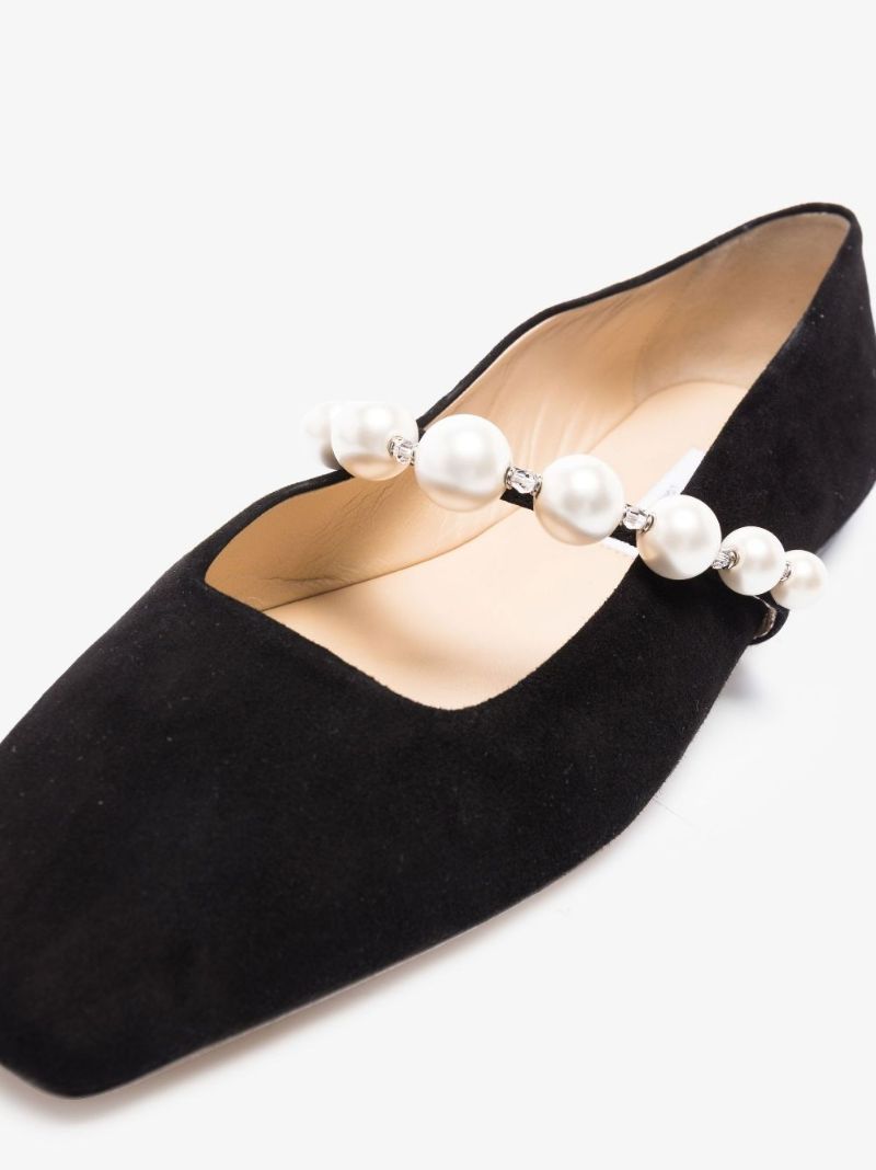 Black Ade Faux Pearl Suede Ballet Pumps