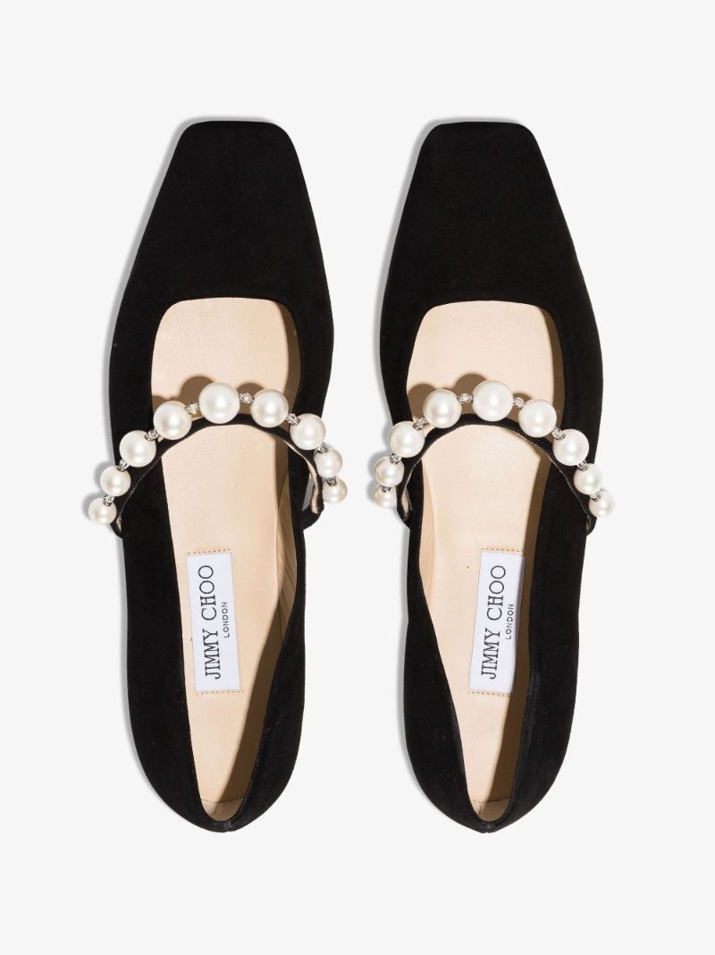 Black Ade Faux Pearl Suede Ballet Pumps
