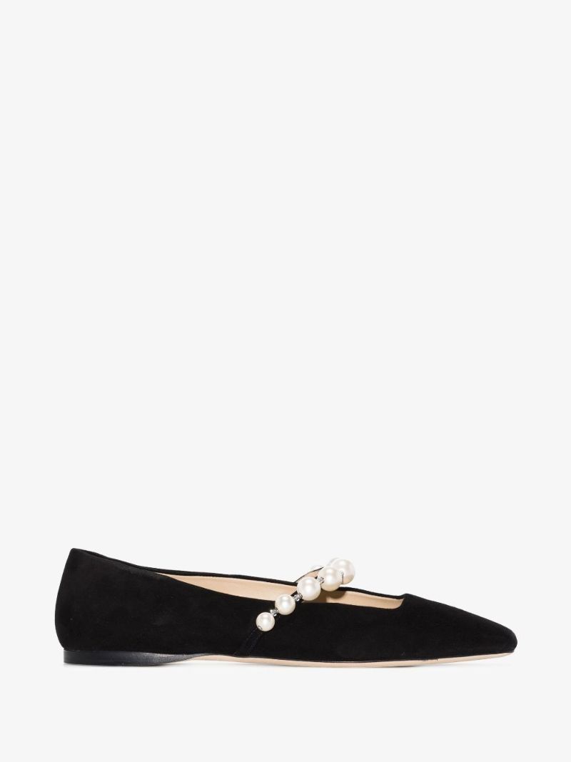 Black Ade Faux Pearl Suede Ballet Pumps