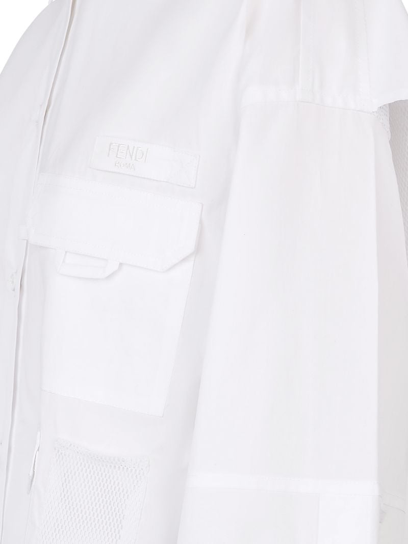 White Multi-pocket Logo Cotton Shirt Dress