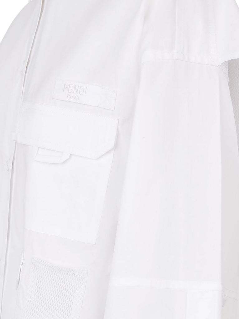 White Multi-pocket Logo Cotton Shirt Dress