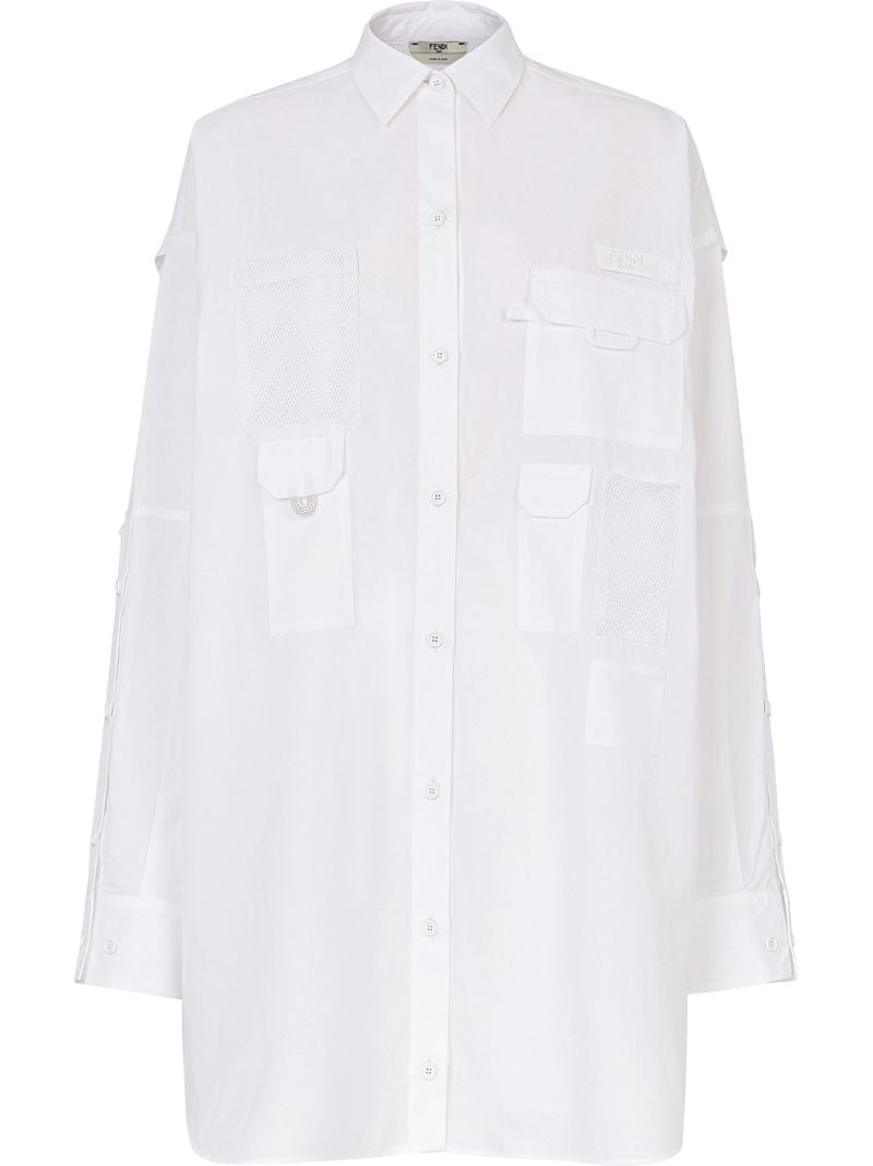 White Multi-pocket Logo Cotton Shirt Dress