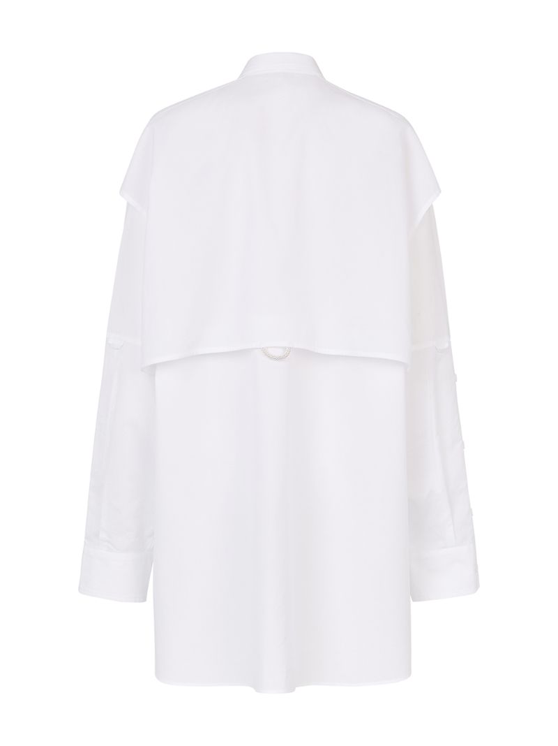 White Multi-pocket Logo Cotton Shirt Dress
