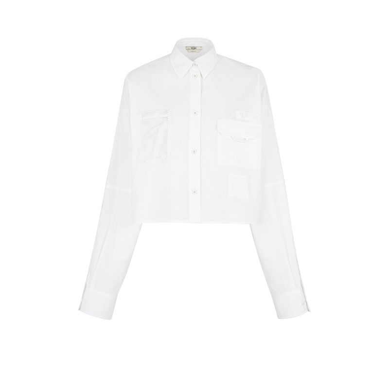 White Logo Patch Cotton Shirt