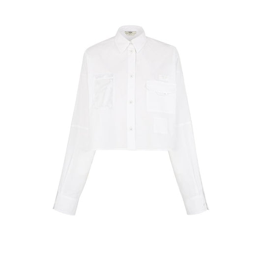 White Logo Patch Cotton Shirt
