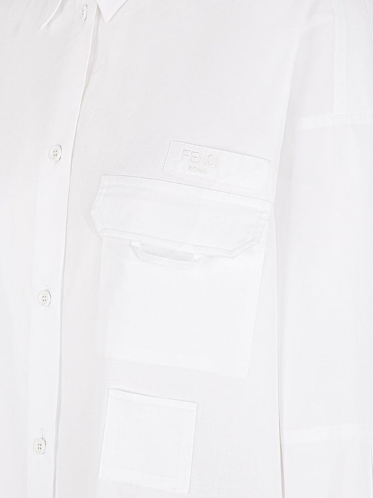 White Logo Patch Cotton Shirt