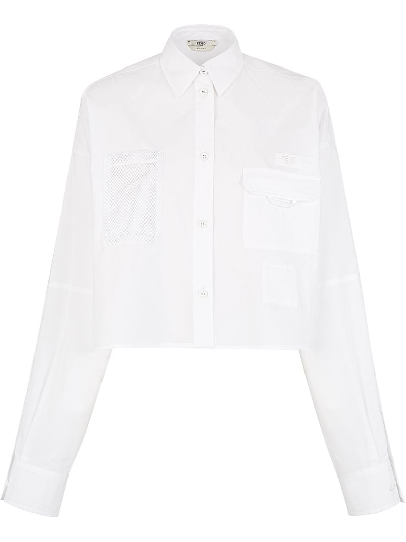 White Logo Patch Cotton Shirt