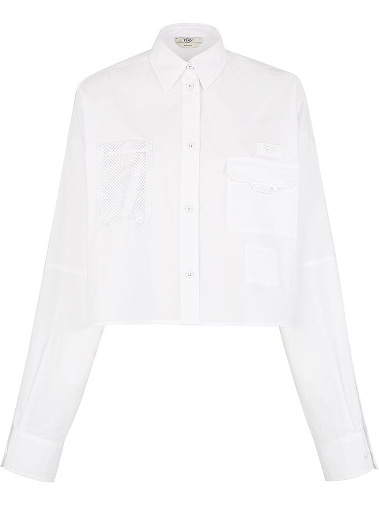 White Logo Patch Cotton Shirt