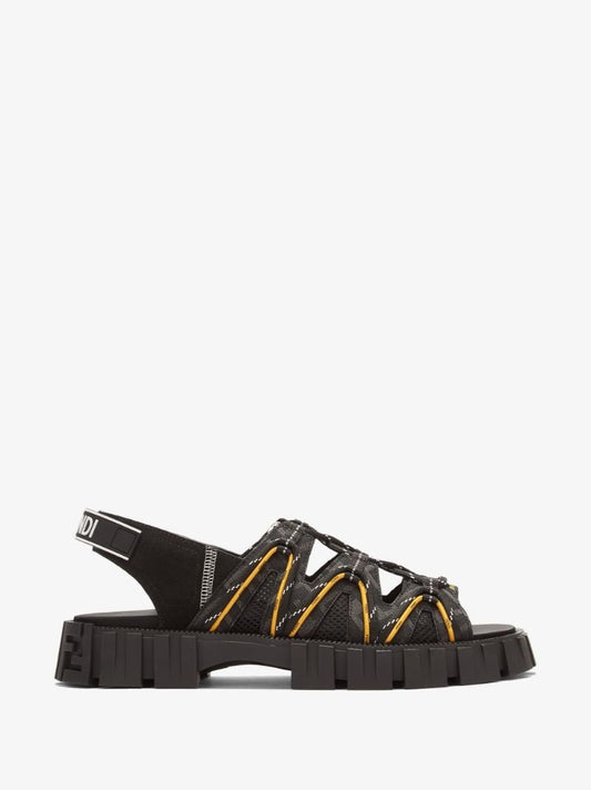 Black Force Leather and Tech Mesh Sandals