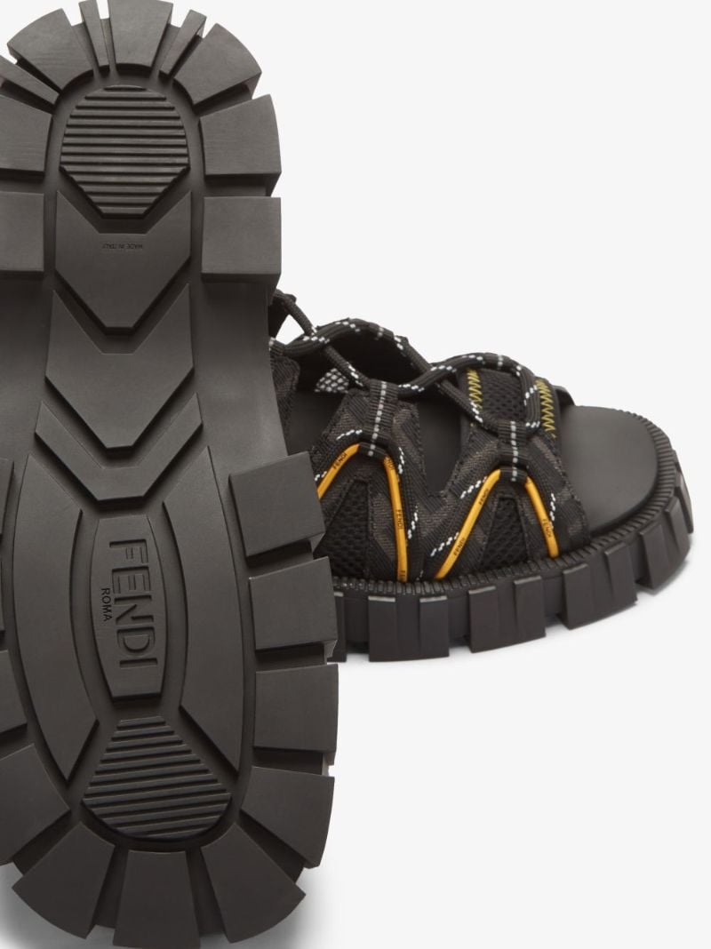 Black Force Leather and Tech Mesh Sandals