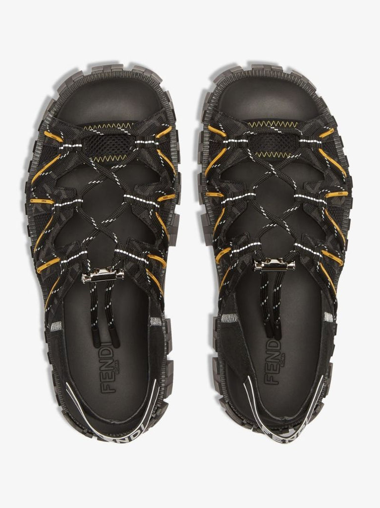Black Force Leather and Tech Mesh Sandals