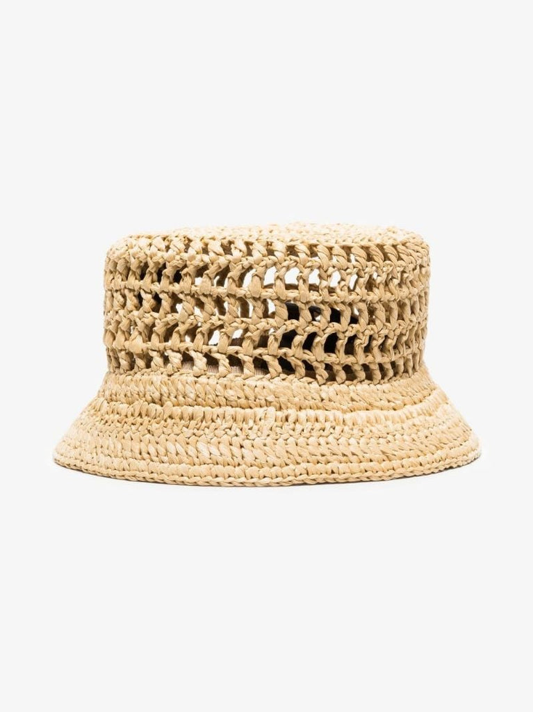 Neutral Raffia Logo Bucket Hat