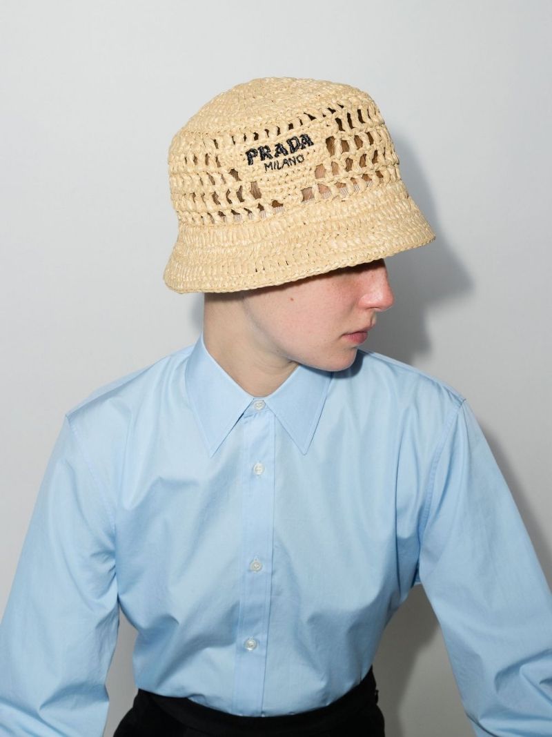 Neutral Raffia Logo Bucket Hat
