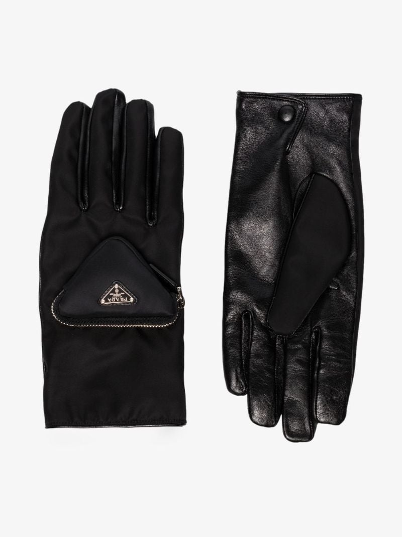 Black Re-nylon Logo Plaque Pocket Gloves