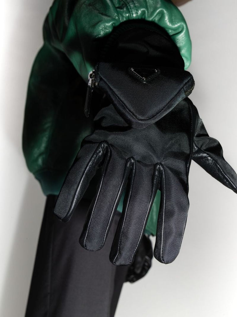 Black Re-nylon Logo Plaque Pocket Gloves
